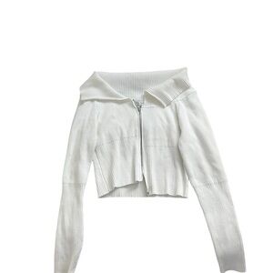 White Ribbed Off Shoulder Women's Jacket